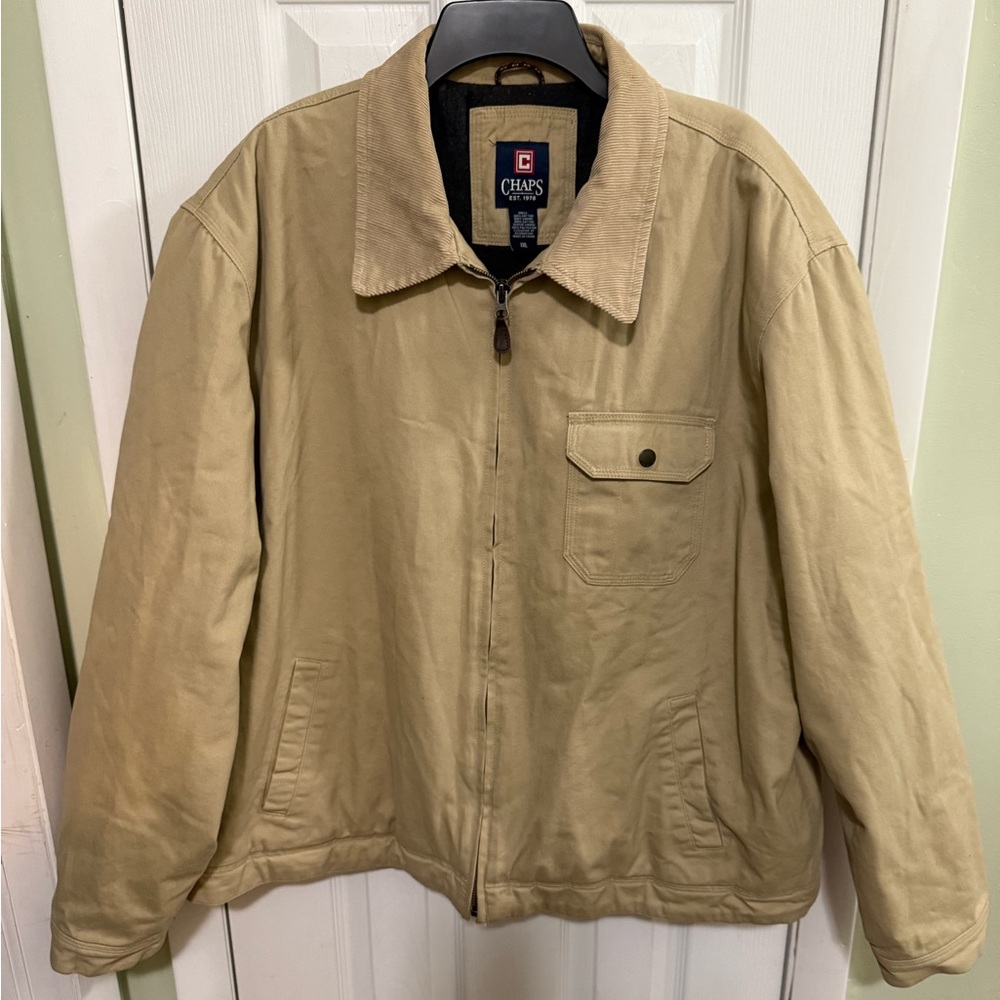 CHAPS Mens Full Zip Winter Bomber Coat Beige/Tan Fleece Lined XXL Big&Tall